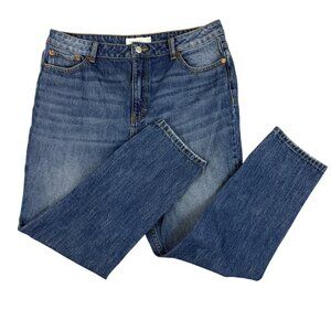 Topshop Mom Jeans Women's Size 34 Blue High Rise Tapered Leg Denim Cotton Preppy